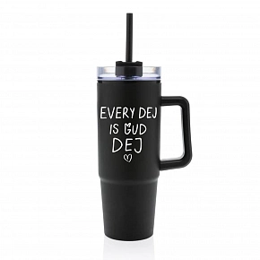 EVERY DEJ IS GUD DEJ - černý cestovní hrnek s průhledným víčkem 900 ml EVERY DEJ IS GUD DEJ - černý cestovní hrnek s průhledným víčkem 900 ml