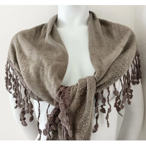 Dámska šedohnedá šatka so strapcami - FPrice