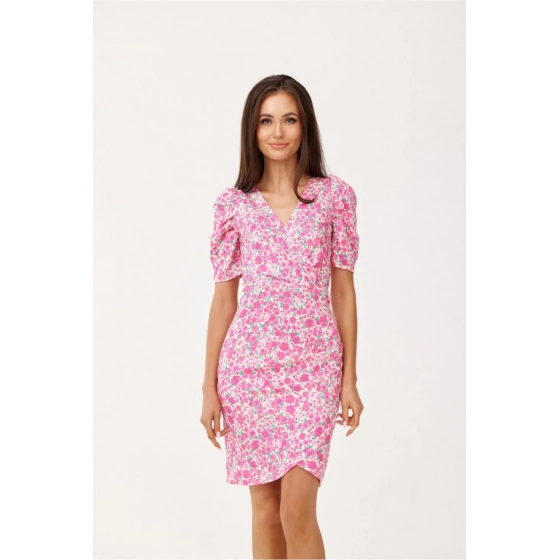 Dámske spoločenské šaty SUK0367-E46-46 ružovo/biele - Roco Fashion