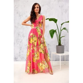 Dámske šaty SUK0361 ružovo-žlté - Roco Fashion