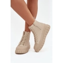 Dámske zateplené členkové tenisky na platforme SS274535 Svetlo béžová - Big Star