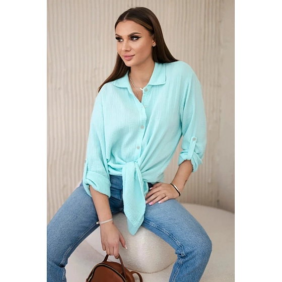 Bavlnená mušelínová košeľa Art208 tyrkysová - Kesi