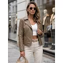 Kurtka damska skórzana ramoneska beżowa FashionStreet TY5712