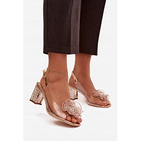 Dámske sandále na podpätku s ozdobou D&A MR52-238 Ružové zlato - D&A