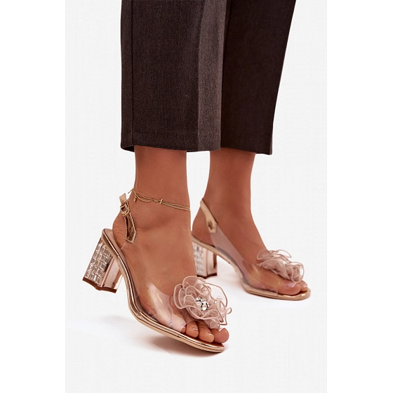 Dámske sandále na podpätku s ozdobou D&A MR52-238 Ružové zlato - D&A