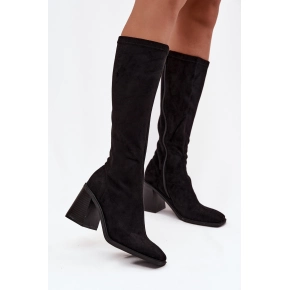 Dámske semiš čižmy na klinovom podpätku H-5 Čierna - Stephan Paris