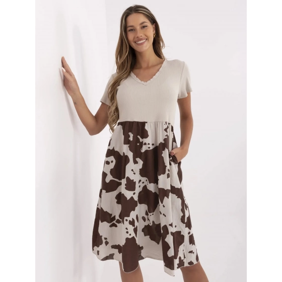 Dámske šaty DHJ SK 253701.80 Béžová s hnedou - FPrice