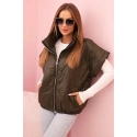 Dámska prešívaná vesta 5684 Khaki tmavo zelená - K-Fashion