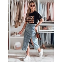 Spódnica jeansowa midi z rozcięciem MORETES niebieska FashionStreet CY0481