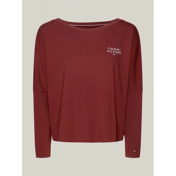 Dámske tričko s dlhým rukávom UW0UW04153 DW5 gaštanové - Tommy Hilfiger