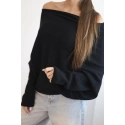 Asymetrický batwing sveter viskózový čierny - FPrice
