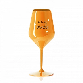 TEKUTÝ DÁREČEK - oranžová nerozbitná sklenice na víno 470 ml