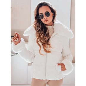 Kurtka damska pikowana krótka z futerkiem biała FashionStreet TY5070