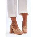Dámske lodičky na stĺpikovom podpätku M047 / 185452 Béžová - Sweet Shoes