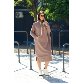Dlhé šaty s kapucňou 9623 Tmavo béžová - K-Fashion