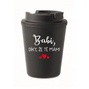 BABI, VĎAKA, ŽE ŤA MÁM! - čierny termohrnček 300 ml