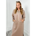 Dlhé šaty s kapucňou 9623 Tmavo béžová - K-Fashion