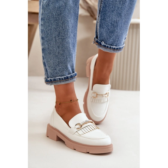 Dámské mokasíny W-16 Bílá s béžovou - DAY-VINE Shoes