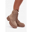 Dámske zateplené členkové topánky s ozdobou DA183P Béžová - Seastar
