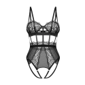 Dámske zvodné body otvorené Hersis Crotchless Teddy čierne - Obsessive