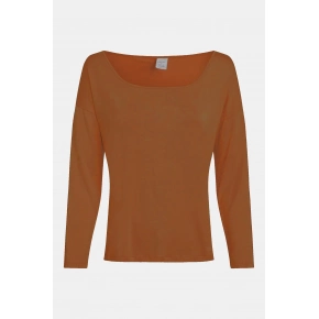 Dámsky pyžamový top L/S CURVE NECK 000QS7006E GCU karamelová - Calvin Klein
