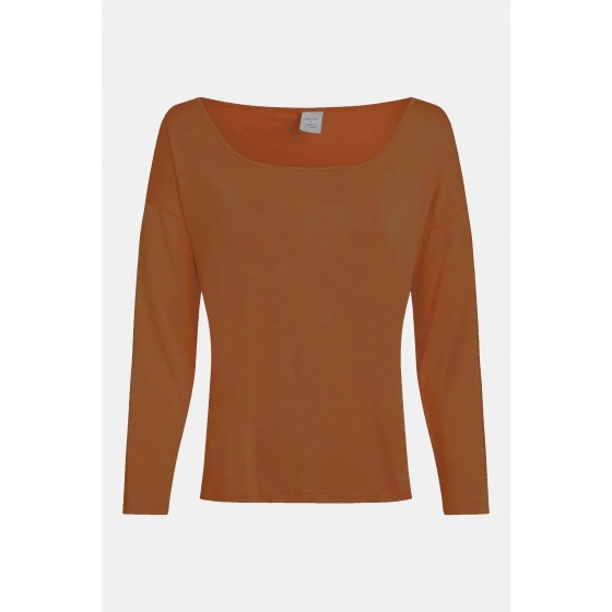 Dámsky pyžamový top L/S CURVE NECK 000QS7006E GCU karamelová - Calvin Klein