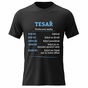 Pánské bavlněné tričko s potiskem - HODINOVÁ SAZBA - TESAŘ - černé