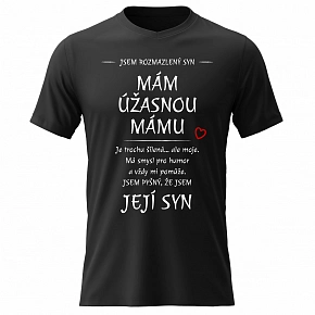 Pánské bavlněné tričko s potiskem - MÁM ÚŽASNOU MÁMU - černé
