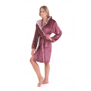 Dámsky župan Flora s kapucňou 4856 4853 krátky vínový - Vestis