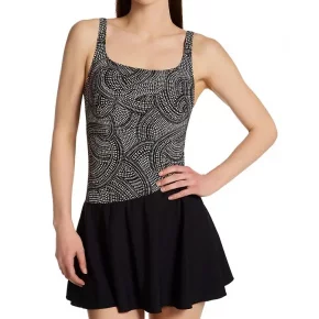 Jednodielne plavky so sukienkou 6466 M2 čierno-hnedé - Anita