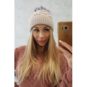 Dámska zateplená čiapka Alice K248 Béžová s fialovou - Oliwier