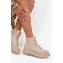 Dámske zateplené členkové tenisky na platforme SS274535 Svetlo béžová - Big Star