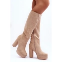 Čižmy na podpätku F11189 béžové - Step in style