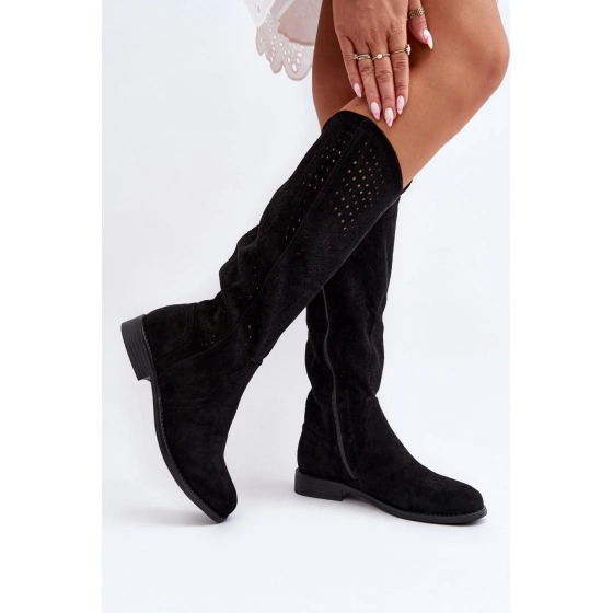 Dámske ažúrové čižmy HY66-150 Čierna - S.Barski