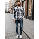 Koszula męska flanelowa w kratę czarno-biała FashionStreet DX2673