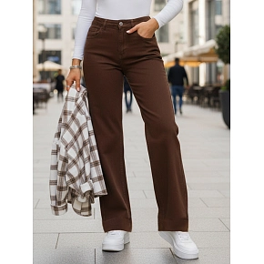 Jeansy damskie wide leg z wysokim stanem brązowe FashionStreet UY2877