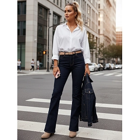 Jeansy damskie z wysokim stanem ciemnoniebieskie FashionStreet UY2911