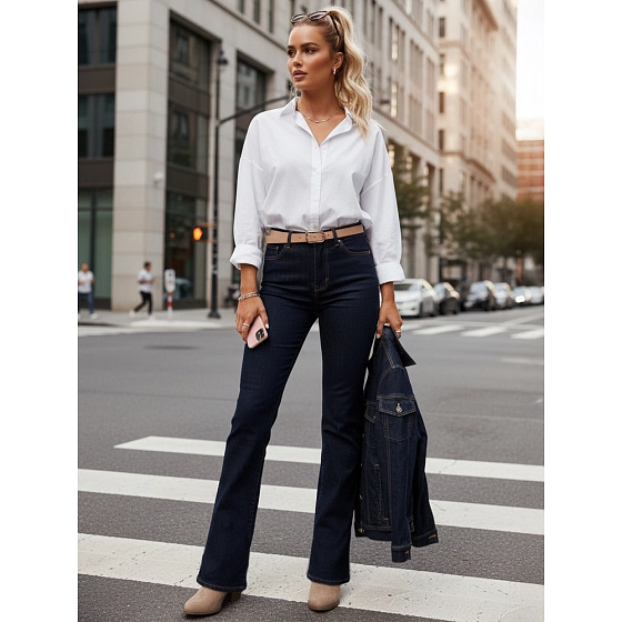 Jeansy damskie z wysokim stanem ciemnoniebieskie FashionStreet UY2911
