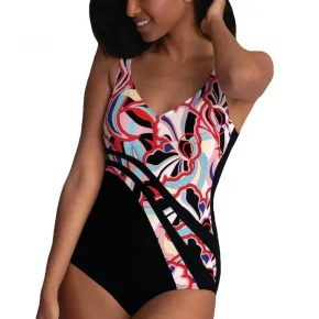 Jednodielne plavky 7347 M2 čierno-červené -Anita