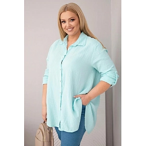 Bavlnená mušelínová košeľa Plus Size 65622 mätová - Kesi
