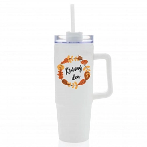 KRÁSNÝ DEN (PODZIM) - bílý cestovní termohrnek s průhledným víčkem 900 ml  