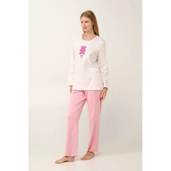 Dámske pyžamo s potlačou 21932 Svetloružová s ecru - Vamp