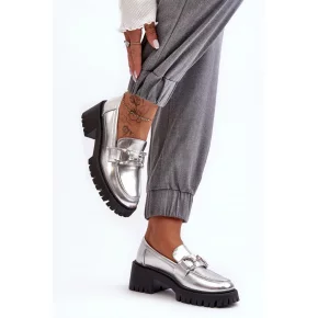 Dámske poltopánky na podpätku 2646-5 model 189876 Strieborná s čiernou - Sweet Shoes