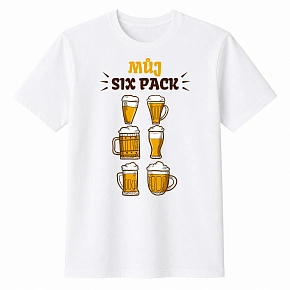 Pánské bavlněné tričko s potiskem - MŮJ SIX PACK - bílé 