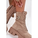 Dámske zateplené členkové topánky s ozdobou DA183P Béžová - Seastar