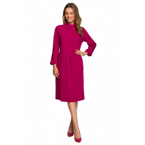 S318 Relaxed fit dress with high collar - plum švestková M