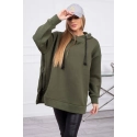 Dámska zateplená mikina s kapucňou 9380 Khaki zelená - K-Fashion