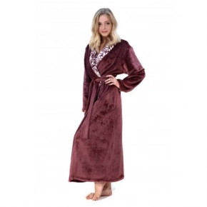 Dámsky župan FLORA so šálovým golierom 2556 4853 vínová s bielou - Vestis