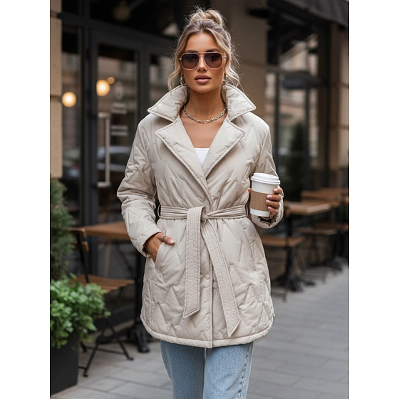 Kurtka damska przejściowa z paskiem jasnobeżowa FashionStreet TY5587