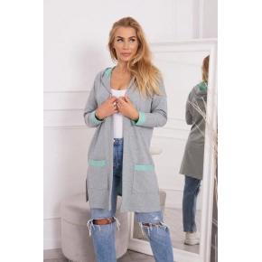 Dámska dvojfarebná pelerína s kapucňou 21679 / 69422 mint+sivá - Kesi